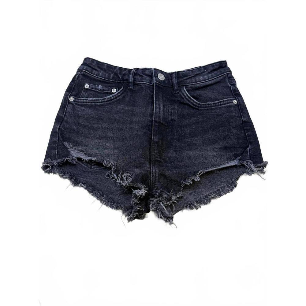 Zara Light Black Frayed Raw Hem Ripped Jean Shorts Women's Size 2